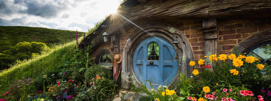1 of 1, Round blue doorway at Hobbiton film set