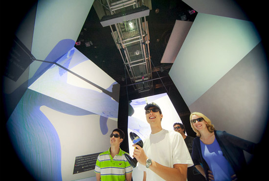 Mechanical & Aerospace Engineering (MAE) students in the Star CAVE on campus at UC San Diego